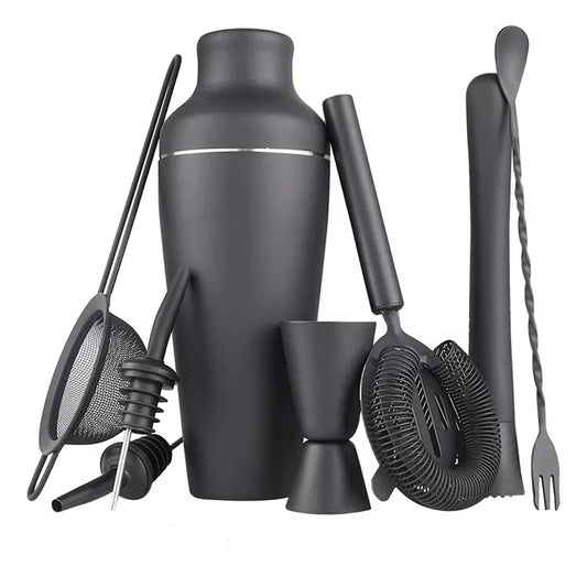 Set de Coctelería Profesional de 8 Piezas – Negro Mate